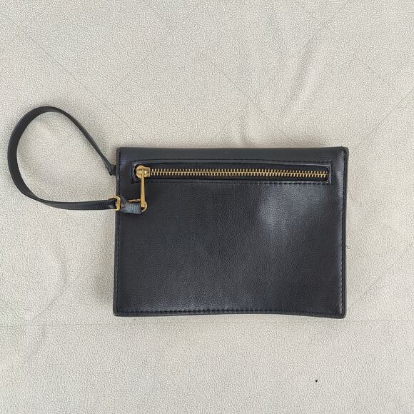 Anthropologie Clutch Zip Closure Small Black Leather Bag Wristlet Bohemian‎ - Picture 1 of 5